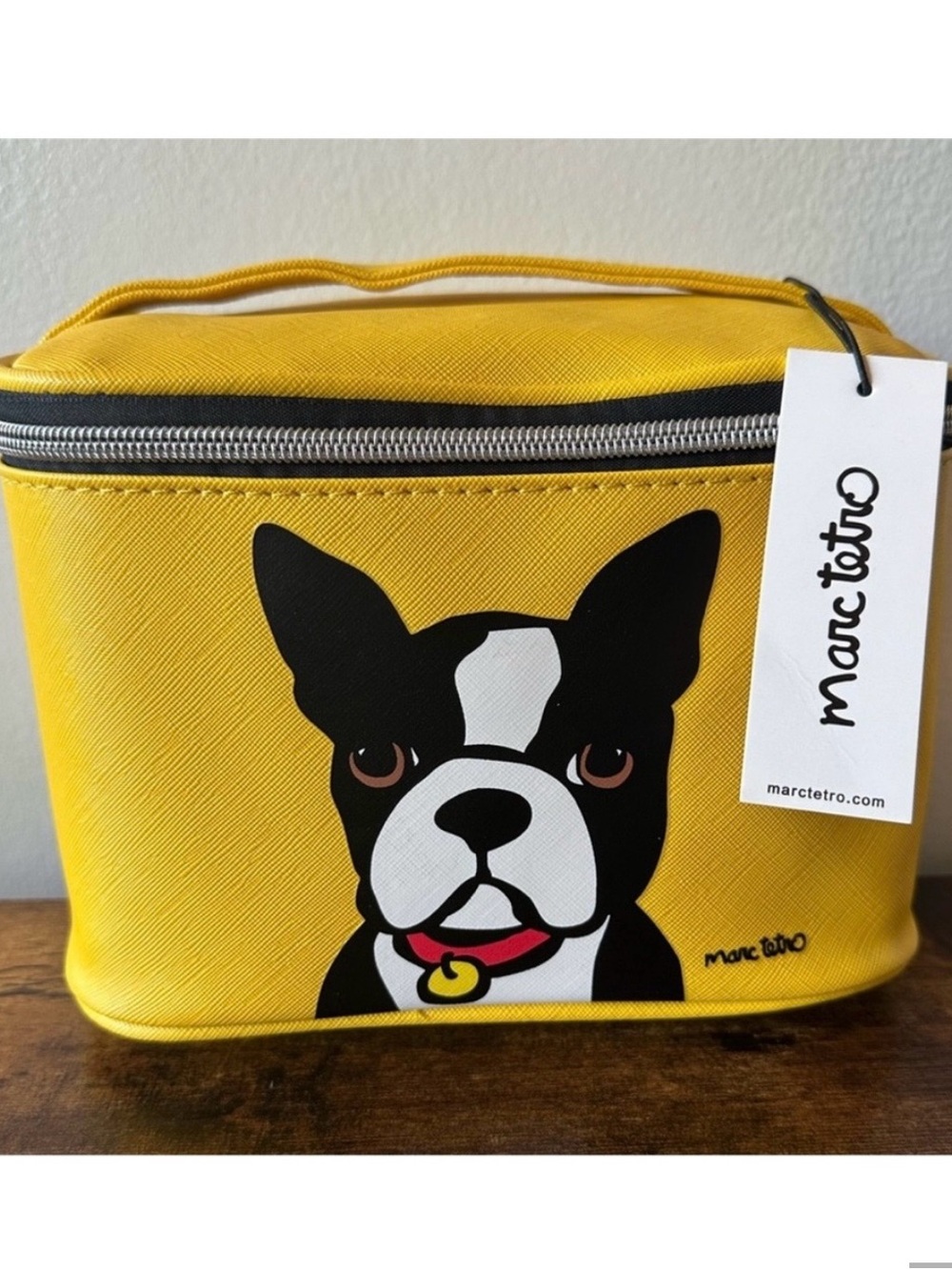 Marc Tetro Boston Terrier Yellow Cosmetic Bag, 8.5x5.5x5, NWT